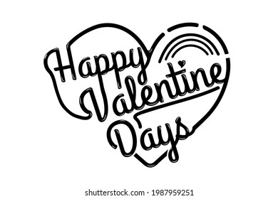 T-shirt title Happy Valentine Days color black and white line love