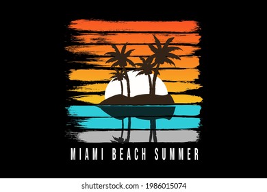 T-shirt Title miami beach summer color orange white blue gray and yellow
