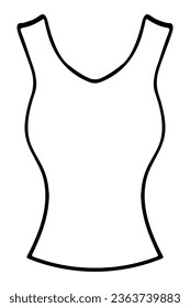 T-shirt with two straps. Sketch. Women's clothing with a narrow waist. Vector illustration. Doodle style. Outline on isolated background. Coloring book for children. Ladies summer outfit. 