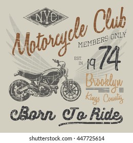 T-shirt typography design, motorcycle vector, NYC printing graphics, typographic vector illustration, New York riders graphic design for label or t shirt print, Badge, Applique.