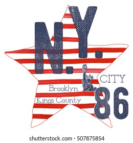 T-shirt typography design, NYC printing graphics, typographic vector illustration, New York graphic design for label or t-shirt print, Badge, Applique.