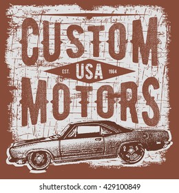 T-shirt typography design, retro car vector, printing graphics, typographic vector illustration, vintage car graphic design for label or t-shirt print, Badge, Applique.