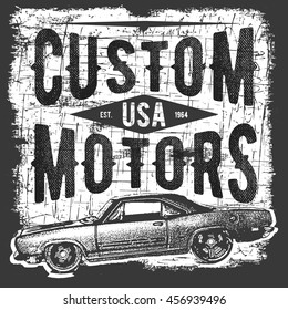 T-shirt typography design, retro car vector, printing graphics, typographic vector illustration, vintage car graphic design for label or t-shirt print, Badge, Applique.