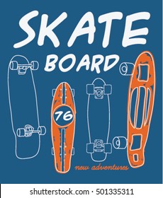 T-shirt typography design, skateboard printing graphics, typographic skateboarding vector illustration.
