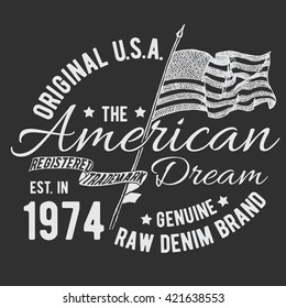 T-shirt typography design, USA printing graphics, typographic american vector illustration, united states graphic design for label or t-shirt print, Badge, Applique.