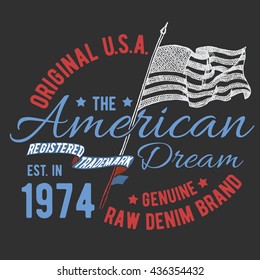 T-shirt typography design, USA printing graphics, typographic american vector illustration, united states graphic design for label or t-shirt print, Badge, Poster.