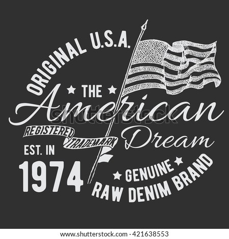 T-shirt typography design, USA printing graphics, typographic american vector illustration, united states graphic design for label or t-shirt print, Badge, Applique.