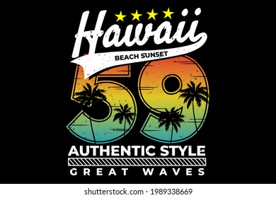 T-shirt typography hawaii sunset sky authentic style