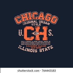 T-shirt typography print Chicago urban American theme serigraphy stencil cool vector design classic vintage template
