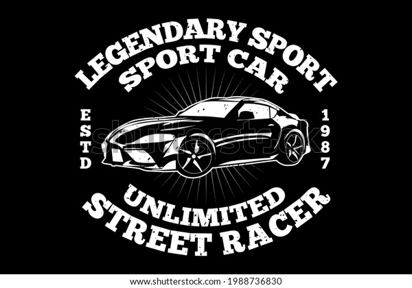 T-shirt\
typography sport car race legendary\
vintage