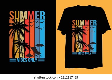 T-shirt vacation beach palm tree sunset style brush retro vintage illustration 