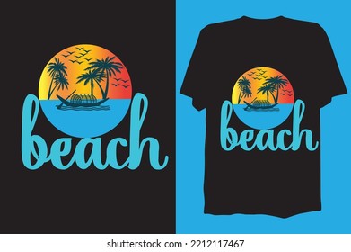 T-shirt vacation beach palm tree sunset style brush retro vintage illustration 