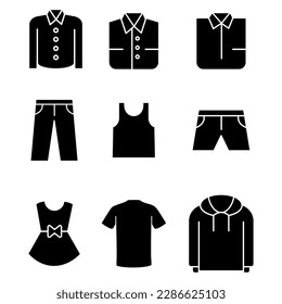 Juego de diseño vectorial de camisetas. Icono negro sobre fondo blanco