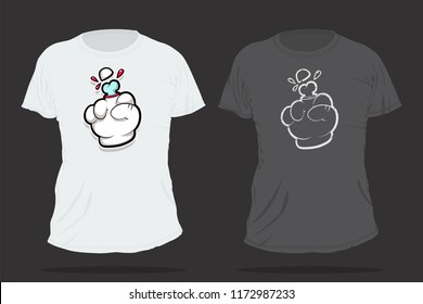T-shirt vector design template with cartoon hand and a cut middle finger.