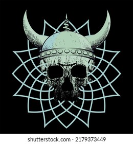 T-shirt vector design of a viking skull with horns isolated on black. Poster	