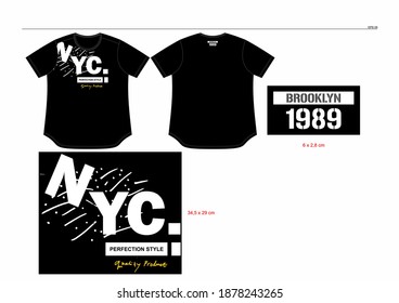 T-shirt vector design, with the word nyc above, fashion, print, black cloth.