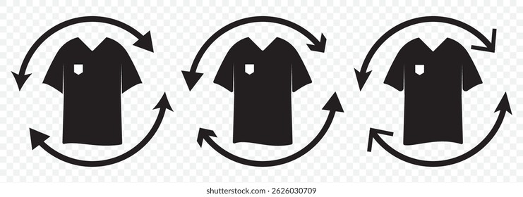 Tshirt vector icon in black and White colors on Transparent Background. EPS 10.