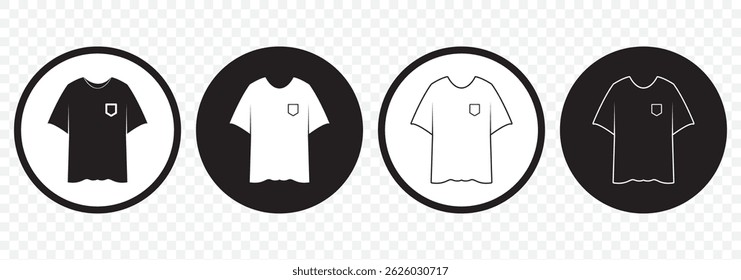 Tshirt vector icon in black and White colors on Transparent Background. EPS 10.