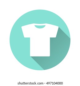 T-shirt vector icon with long shadow. White illustration isolated for graphic and web design.