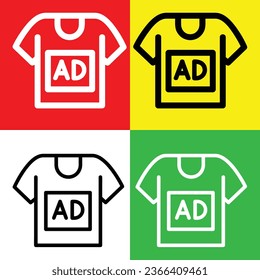  T-shirt Vector Icon, Outline style icon, from Advertisement icons collection, isolated on Red, Yellow, Green and White Background.