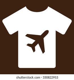 T-Shirt vector icon. Style is flat white symbol, rounded angles, brown background.