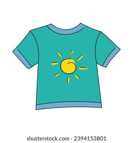 T-shirt vector icon. Tee shirt symbol. Clothes logo sign. Web store button. Colorful bright T-shirt for a boy. Isolated on white background. Turquoise color clothes.