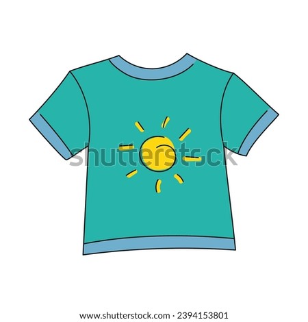 T-shirt vector icon. Tee shirt symbol. Clothes logo sign. Web store button. Colorful bright T-shirt for a boy. Isolated on white background. Turquoise color clothes.