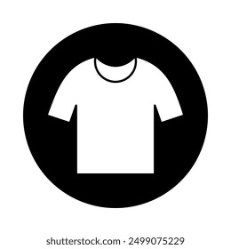 T-shirt vector icon, white color design with black circle background.