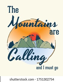 t-shirt vector illustration of a summer mountain and lake background