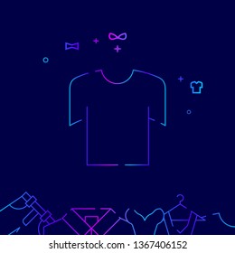 T-shirt Vector Line Illustration. Clothes, Garments, Wear Gradient Icon or Symbol, Sign. Dark Blue Background. Related Bottom Border.