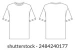 T-shirt vector template (front and back) mock up isolated on white background. flat technical drawing template. Unisex T-Shirt illustration, relaxed fit, colorful front and back view, white, 