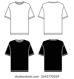 T-shirt vector template (front and back) mockup. High quality vector template illustration of blank basic T-shirt in white and black version. T-shirt vector illustration.
