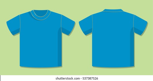 T-Shirt Vector Template with Front and Back View of the Unisex Blank Garment Design - Blue Elements on Light Green Background - Flat Graphic Style