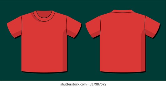 T-Shirt Vector Template with Front and Back View of the Unisex Blank Garment Design - Red Elements on Dark Turquoise Background - Flat Graphic Style