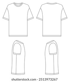 T-shirt vector template set mock up. flat technical line drawing template. Unisex T-Shirt illustration, colorful front and back view, white. T-shirt Mock-up Front and back.
