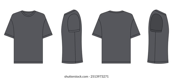 T-shirt vector template set mock up. flat technical line drawing template. Unisex T-Shirt illustration, colorful front and back view, white. T-shirt Mock-up Front and back.
