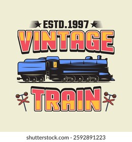 T-shirt vintage train vector design and emblem logo