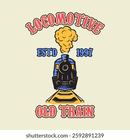 T-shirt vintage train vector design and emblem logo