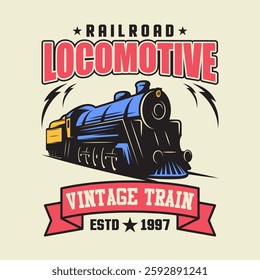 T-shirt vintage train vector design and emblem logo