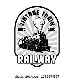 T-shirt vintage train vector design and emblem logo black white