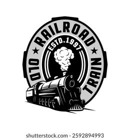 T-shirt vintage train vector design and emblem logo black white