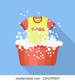 Tshirt wash plastic basin icon. Flat illustration of tshirt wash plastic basin vector icon for web design