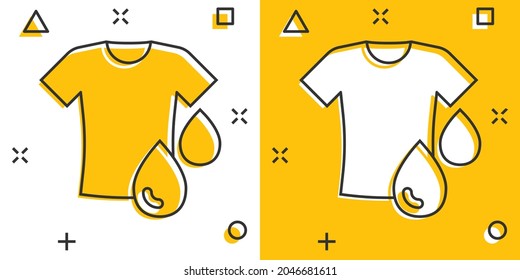 T-shirt washing icon in comic style. Clothes dry cartoon vector illustration on white isolated background. Shirt laundry splash effect business concept.