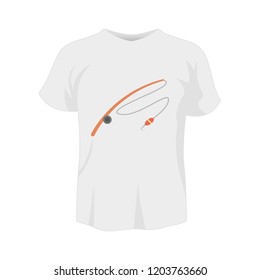 T-shirt white color mockup isolated from background with fishing rod colored