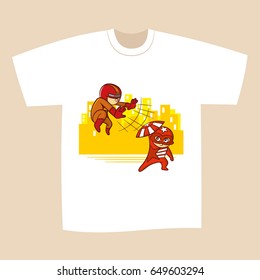 T-shirt White Print Design Battle Superheroes