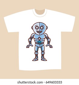 T-shirt White Print Design funny Robot