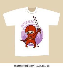 T-shirt White Print Design Superhero Ninja Vector Illustration