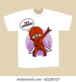 T-shirt White Print Design Superhero Ninja Rock and Roll Vector Illustration