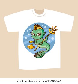 T-shirt White Print Design Superhero Poseidon