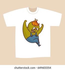 T-shirt White Print Design Superhero Green Boy